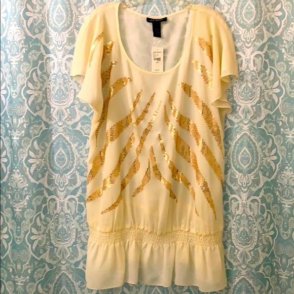 Lane Bryant Sheer cream blouse with gold sequins - Picture 12 of 12